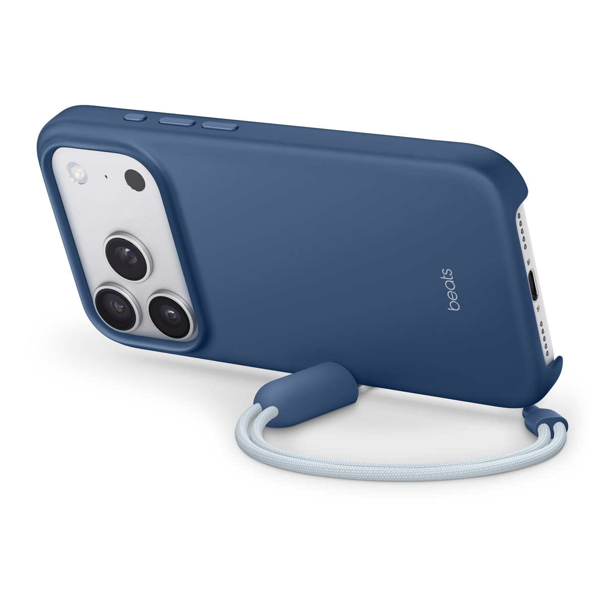 Close-up of Beats iPhone 17 Pro Kickstand Case in Bedrock Blue