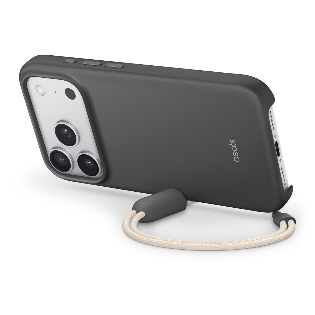 Close-up of Beats iPhone 17 Pro Kickstand Case in Granite Gray