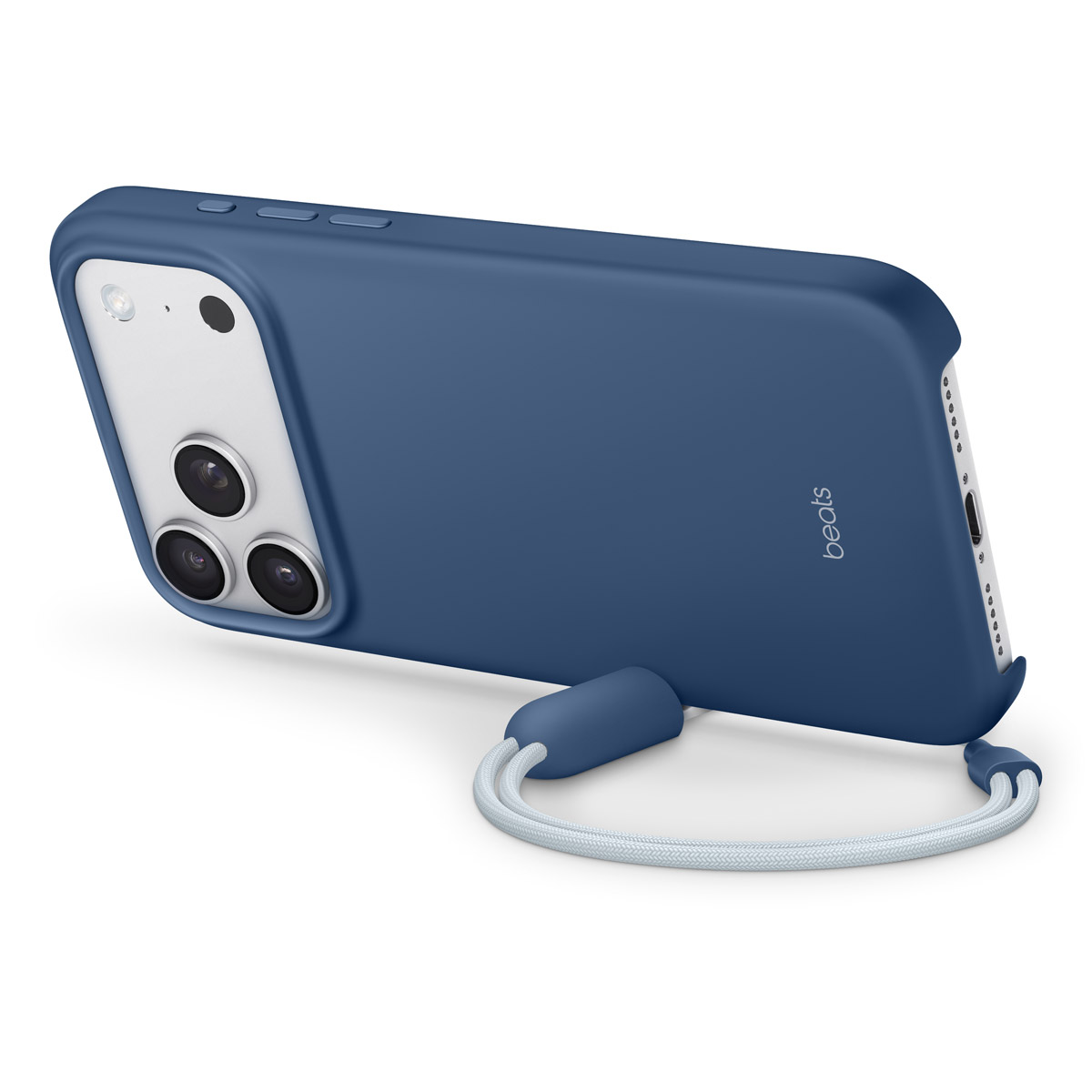 Close-up of Beats iPhone 17 Pro Max Kickstand Case in Bedrock Blue